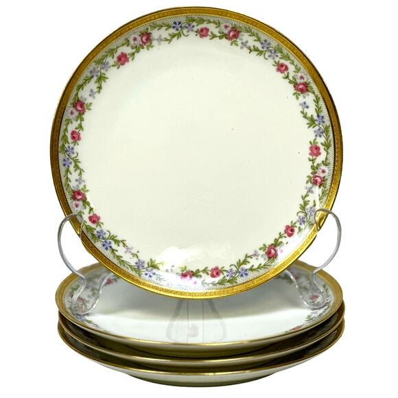 Antique Limoges U.C. (Union Ceramique) France Rose Gold Rim Dessert Plates-Set 4 - Picture 1 of 5